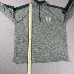 Antigua brand Milwaukee Bucks heather gray and green 1/4 zip pullover NBA Mens L