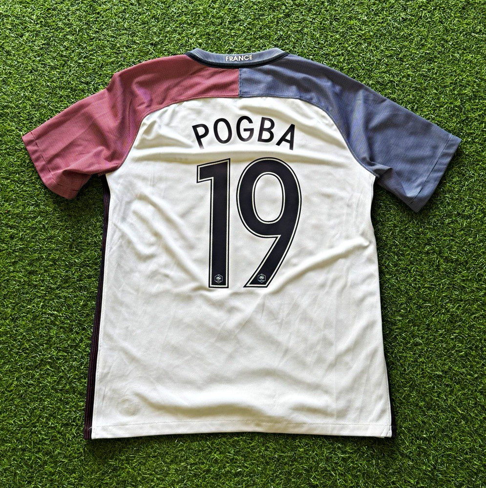 France 2016 Paul Pogba #19 Soccer Jersey White Blue Red Men&rsquo;s Size M