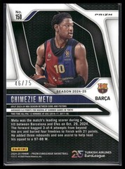 2024-25 Panini Prizm EuroLeague #150 Chimezie Metu Red Power Prizms #/75