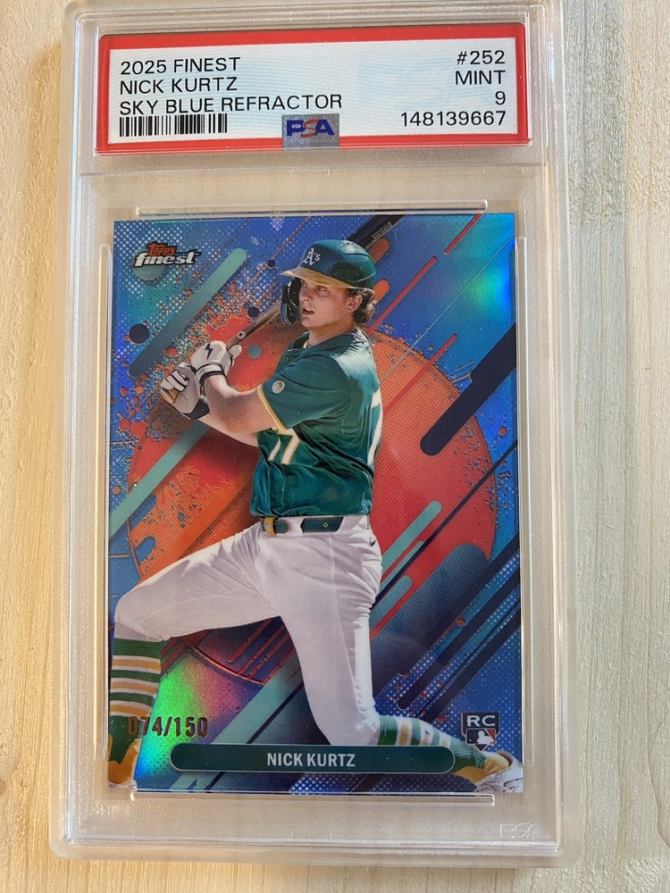 Topps 2025 Finest Nick Kurtz Rookie #252 Sky Blue Refractor /150 PSA 9