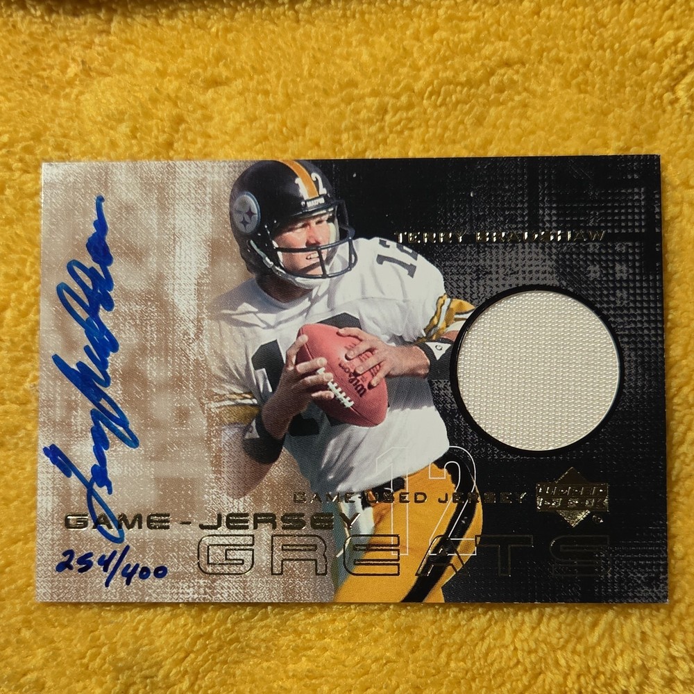 2000 UPPER DECK – TERRY BRADSHAW – GAME-WORN JERSEY GREATS AUTOGRAPH – AUTO /400