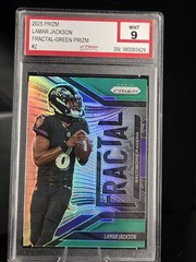 2025 Panini Prizm Lamar Jackson Fractal Green Prizm (Card #2) Iconic Graded 9