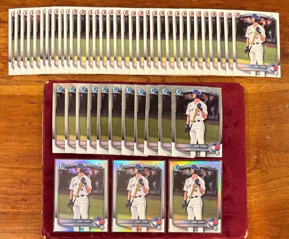 Jake Cook 47 Card 1st Bowman Lot – Refractor, Chrome, Base, – Blue Jays Prospect