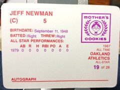 1987 Mother&rsquo;s Cookies Oakland A’s All-Stars Baseball Card – Jeff Newman #19 (NM)