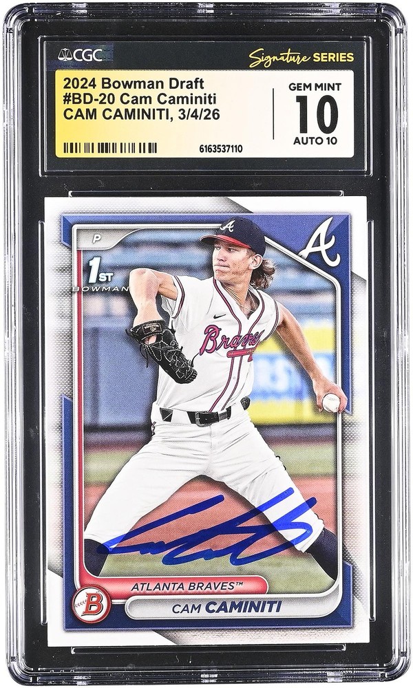 Cam Caminiti Atlanta Braves Signed 2024 Bowman Draft #BD-20 CGC Rated 10/10 Card