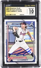 Cam Caminiti Atlanta Braves Signed 2024 Bowman Draft #BD-20 CGC Rated 10/10 Card