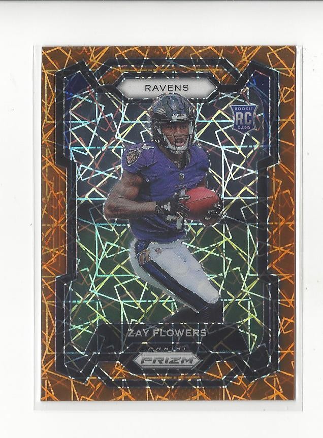 2023 Panini Prizm Prizms Orange Lazer #307 Zay Flowers RC Rookie Ravens