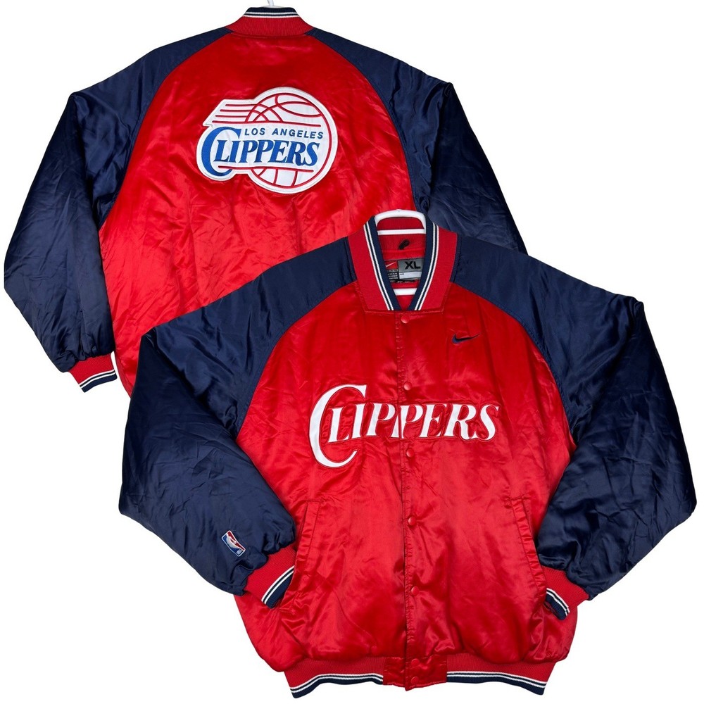 Vintage Nike Team Los Angeles Clippers Bomber Jacket Mens XL Red Blue NBA Satin