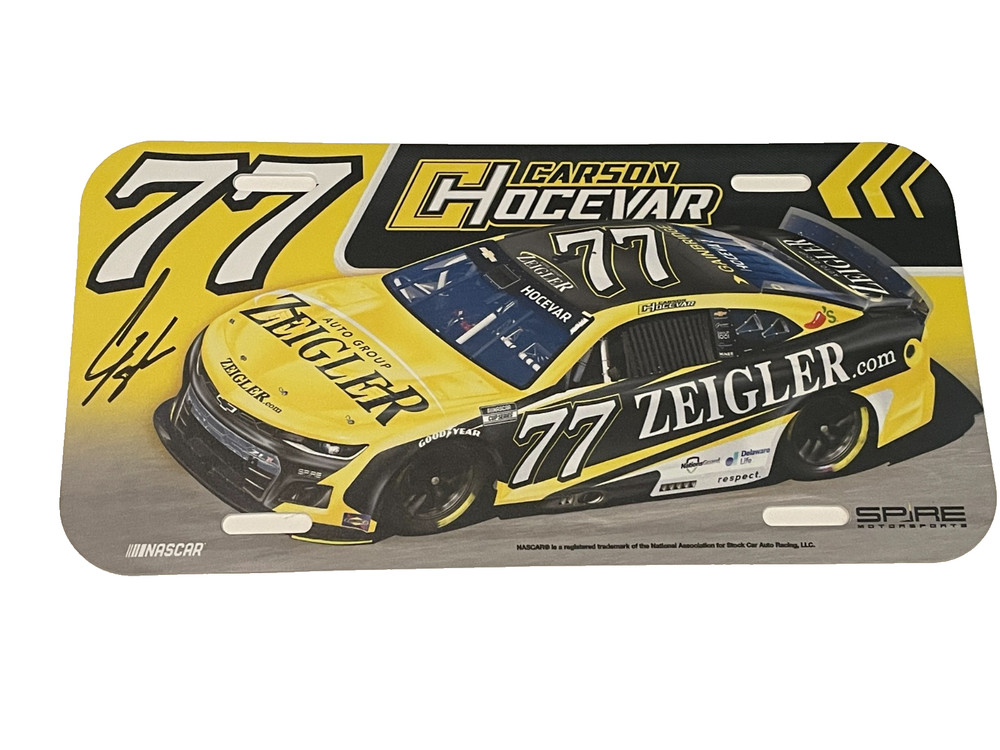 Carson Hocevar #77 – Autographed 12×6 Plastic License Plate – Spire Motorsports