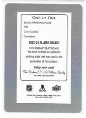 2023-24 Allure 1 of 1 press plate (Black) Canadiens Cole Caufield cd# 100