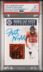 Panini 2021 Encased Javonte Williams RC Cap Patch Auto Diamond 1/1 PSA 7/8🔥🚀⭐️