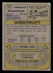 1974 Topps #110 Greg Pruitt RC – Cleveland Browns (Low Grade)