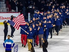 Lake Placid Winter Games 2023 FISU Winter Games Flag USA HOCKEY 1st Medal 51 yrs