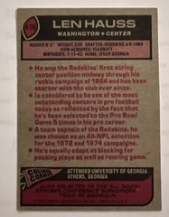 LEN HAUSS 1977 TOPPS FOOTBALL CARD #478 AUTOGRAPH SIGNED WASHINGTON REDSKINS