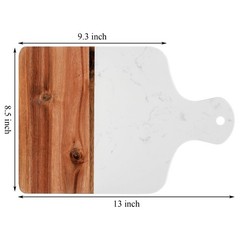 Coloch Marble and Acacia Wood Cutting Board, Charcuterie 13&Prime;L x 8.5&Prime;W, White