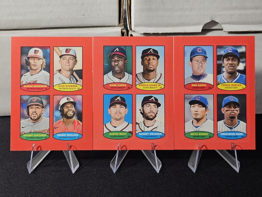 2023 Topps Heritage 1974 Stamps Red Lot Of 3, Braves, Cubs & Orioles