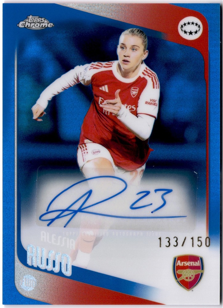 Alessia Russo 2025-26 Topps Chrome Women&rsquo;s Blue Refractor Auto #133/150 Arsenal