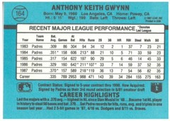 1988 Donruss Baseball Tony Gwynn #164 HOF RARE NO DOT after INC error