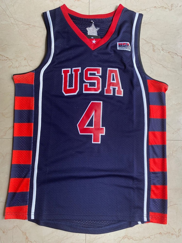 Custom Retro Iverson # 4 James #9 USA Basketball Jersey Stitched Embroidered 04