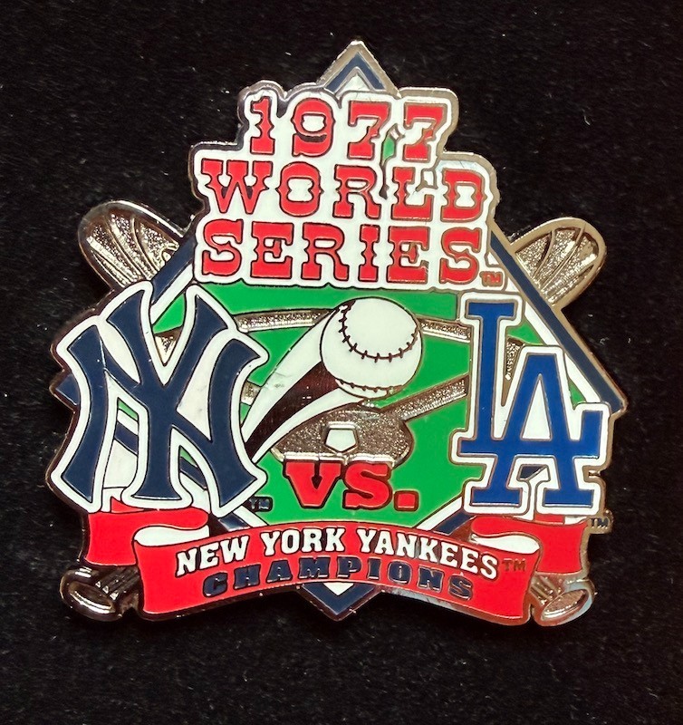 1977 World Series Collector Pin / Card NY Yankees vs LA Dodgers Willabee & Ward
