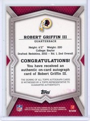 Robert Griffin III On-Card Autograph /100: 2012 Topps Company. Redskins QB! 🔥