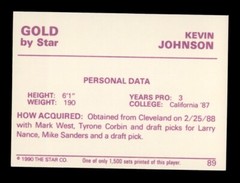 1990-91 STAR GOLD /1500 KEVIN JOHNSON #89 PERSONAL DATA PHOENIX SUNS