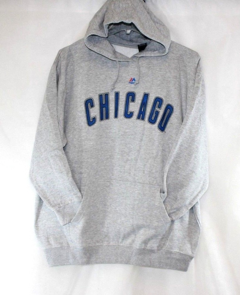 Womens Majestic Chicago Cubs Gray Blue Baseball Pullover Hoodie Sweatshirt