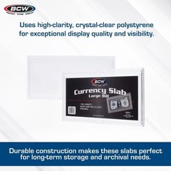 NEW ( 3 ct) BCW Currency Deluxe Slab Holder- Large Bill