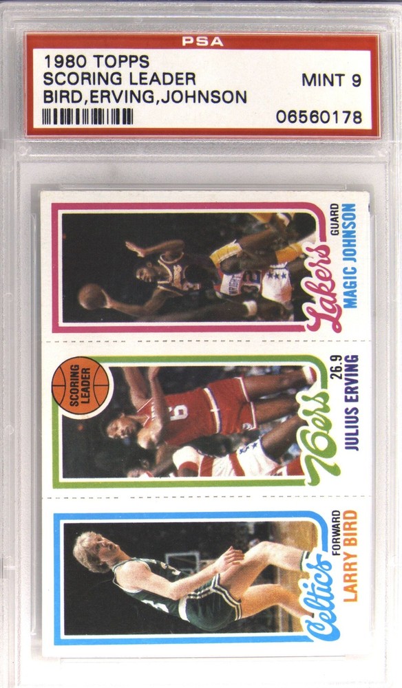 1980 TOPPS SCORING LEADER JULIUS ERVING/LARRY BIRD/MAGIC JOHNSON PSA 9