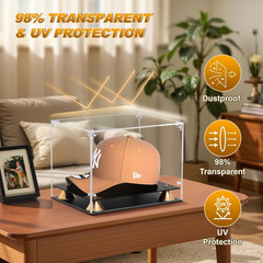 Hat Display Case, Clear Acrylic Baseball Cap Display Box with Double Layer Base,