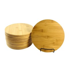 Set of 12, Bulk Bamboo Cutting Boards – 9&Prime; Round 9&Prime;, Natural Color