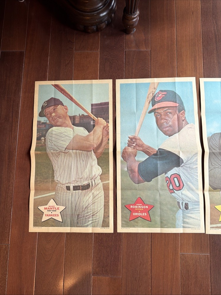 1968 Topps Baseball Posters Lot of 18 w/ Mantle Mays Clemente Aaron NICE!