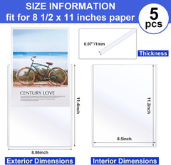5 Pcs 8 1/2&Prime; X 11&Prime; Rigid Print Protectors Clear Rigid Sleeve Plastic Paper Page