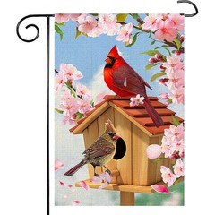 Spring Cardinal Bird Garden Flag 12×18 Inch Double inches, Red Pink