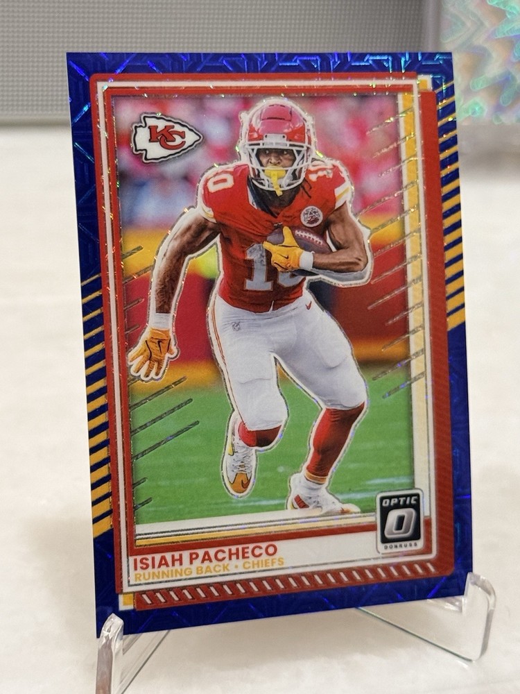 2025 Panini Donruss Optic Isiah Pacheco #147 Blue Mojo Prizm /55