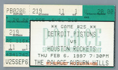 Hakeem Olajuwon 18pt Grant Hill 16pt 8ast Ticket Stub 2-6-1997 Rockets Pistons
