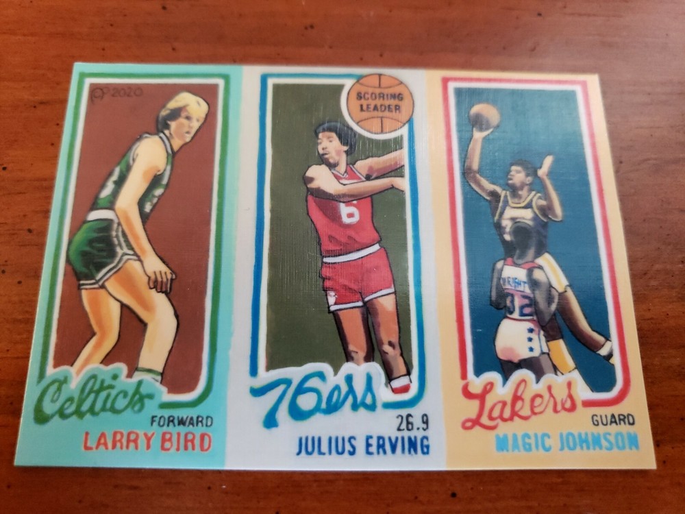Basketball Art Card Print of Larry Bird, Dr. J, Magic Johnson, Rookie Cards.