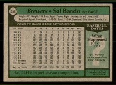 1979 Topps #650 Sal Bando Milwaukee Brewers