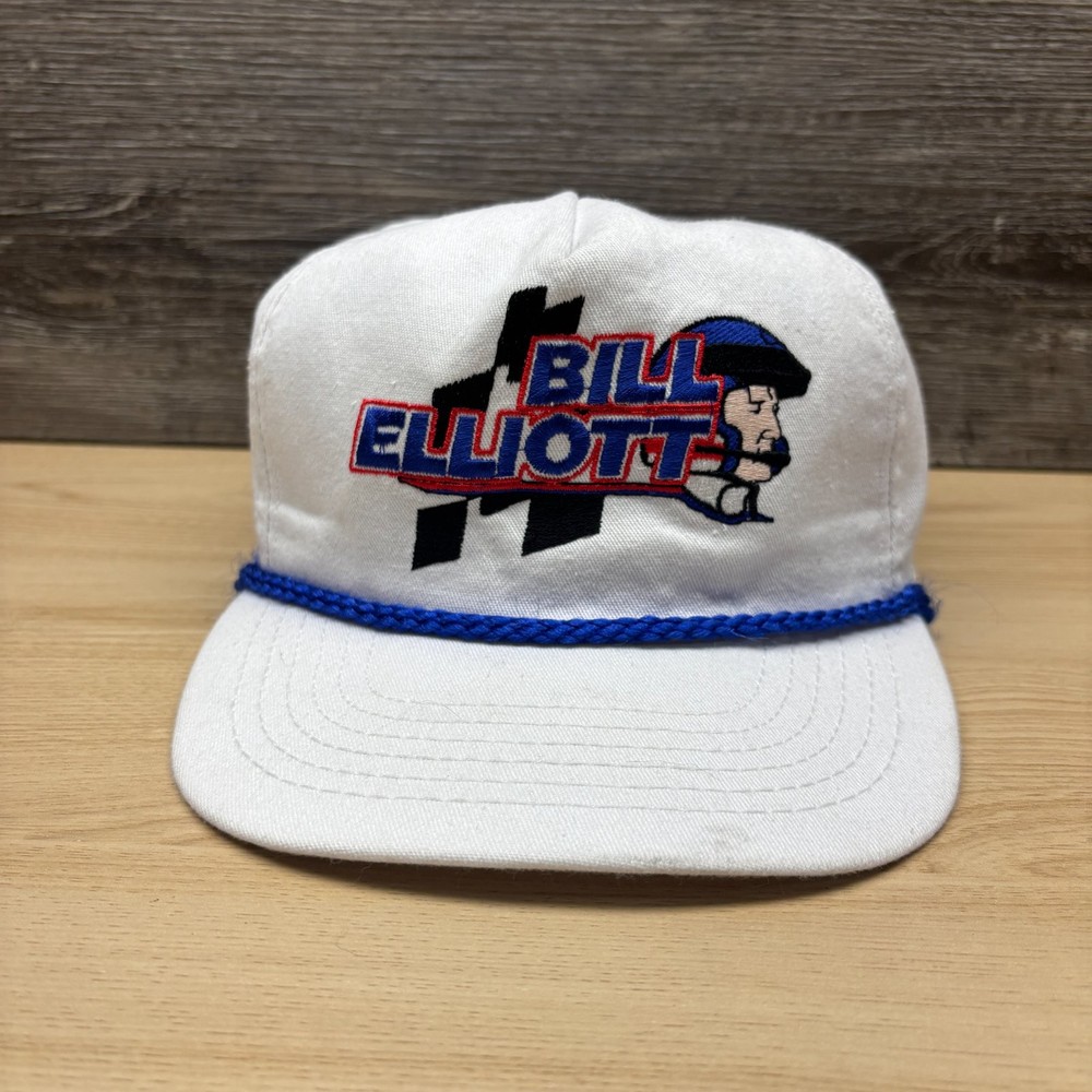 Vintage Bill Elliott Hat Cap Snap Back White Rope NASCAR Racing Awesome Bill USA
