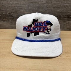 Vintage Bill Elliott Hat Cap Snap Back White Rope NASCAR Racing Awesome Bill USA