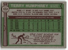 1976 Topps Terry Humphrey #552 Detroit Tigers