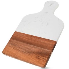 Coloch Marble and Acacia Wood Cutting Board, Charcuterie 13&Prime;L x 8.5&Prime;W, White