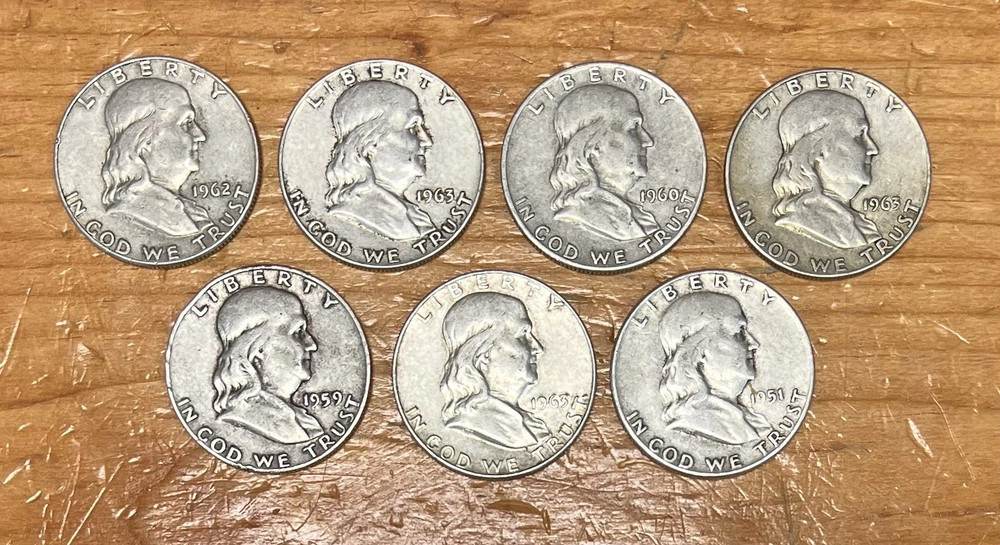 1948-1963 BEN FRANKLIN U.S. Half DoIIar lot of 5 – NICE!
