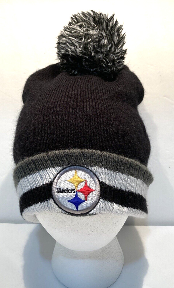 Pittsburgh Steelers Black and Gray Knit Beanie Hat with Pom Pom