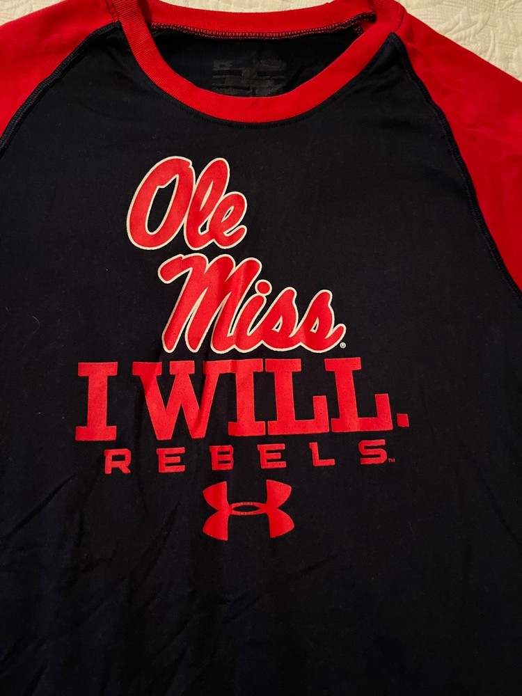 Inder Armour Ole Miss “I Will” training shirt youth large navy and red