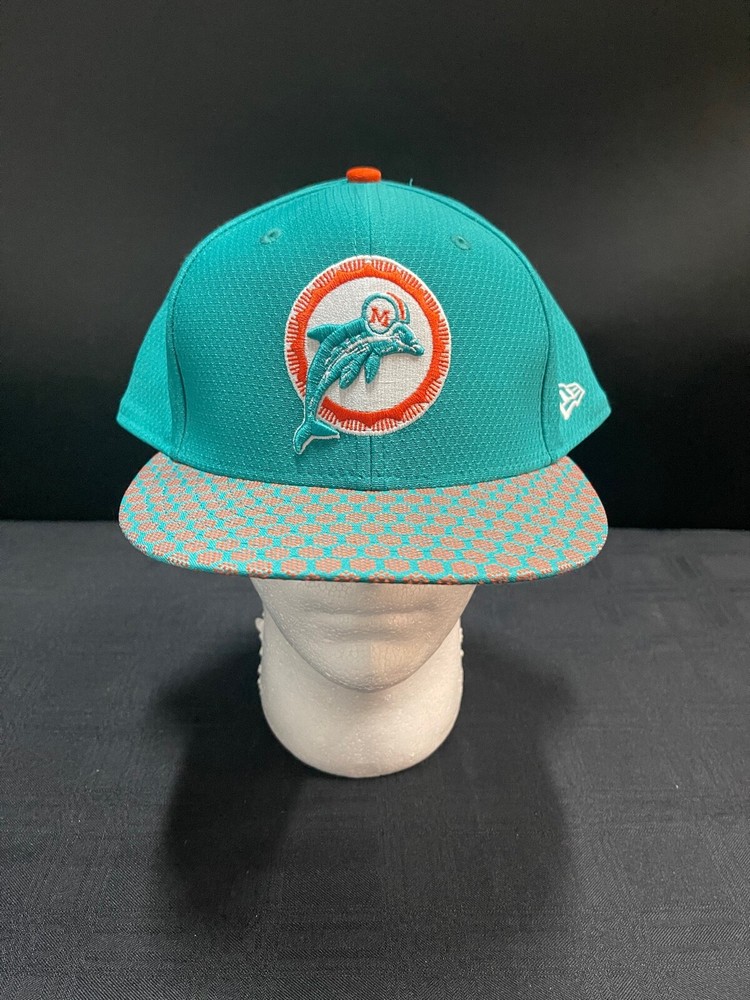 MIAMI DOLPHINS THROWBACK LOGO AQUA WITH DARK ORANGE POLKA DOTS FITTED HAT