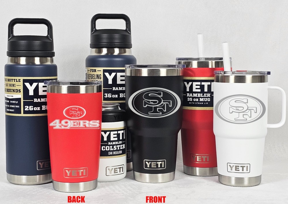 San Francisco 49ers YETI Laser Engraved Tumblers, Mugs, Can Colsters and Bottles