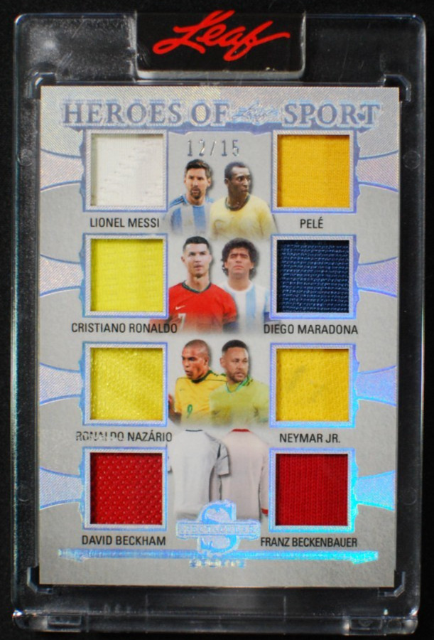 🌟 PELE MESSI MARADONA RONALDO BECKHAM – 2026 Leaf Heroes of Sports 8 Jersey /15