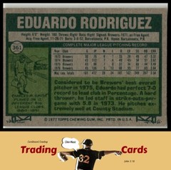 1977 Topps #361 Eduardo Rodriguez Milwaukee Brewers Baseball Card VG/EX