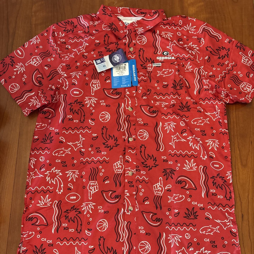 NEW Columbia PFG Super Slack Tide Fishing Shirt Georgia Bulldogs Mens Large $65